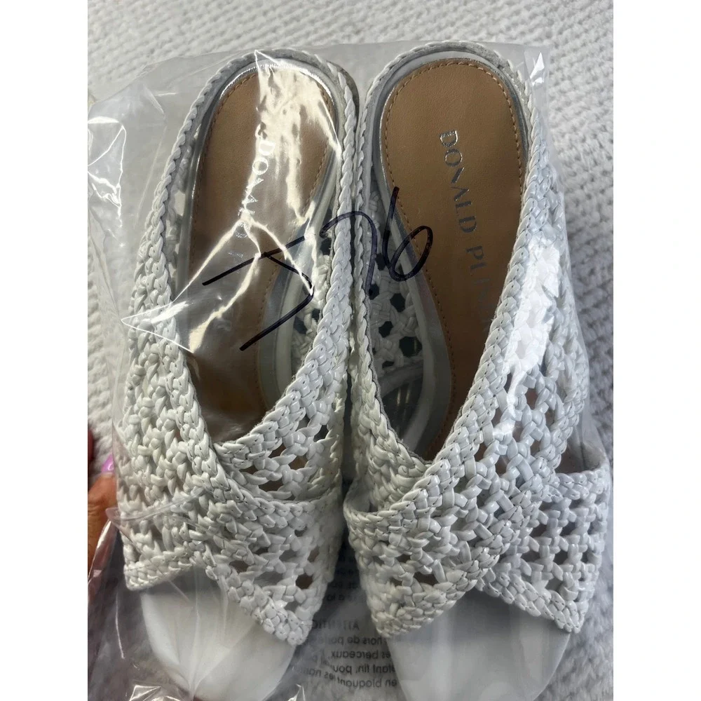 Donald Pliner White Woven Leather Cork Wedge Sandals Slides Womens 6M